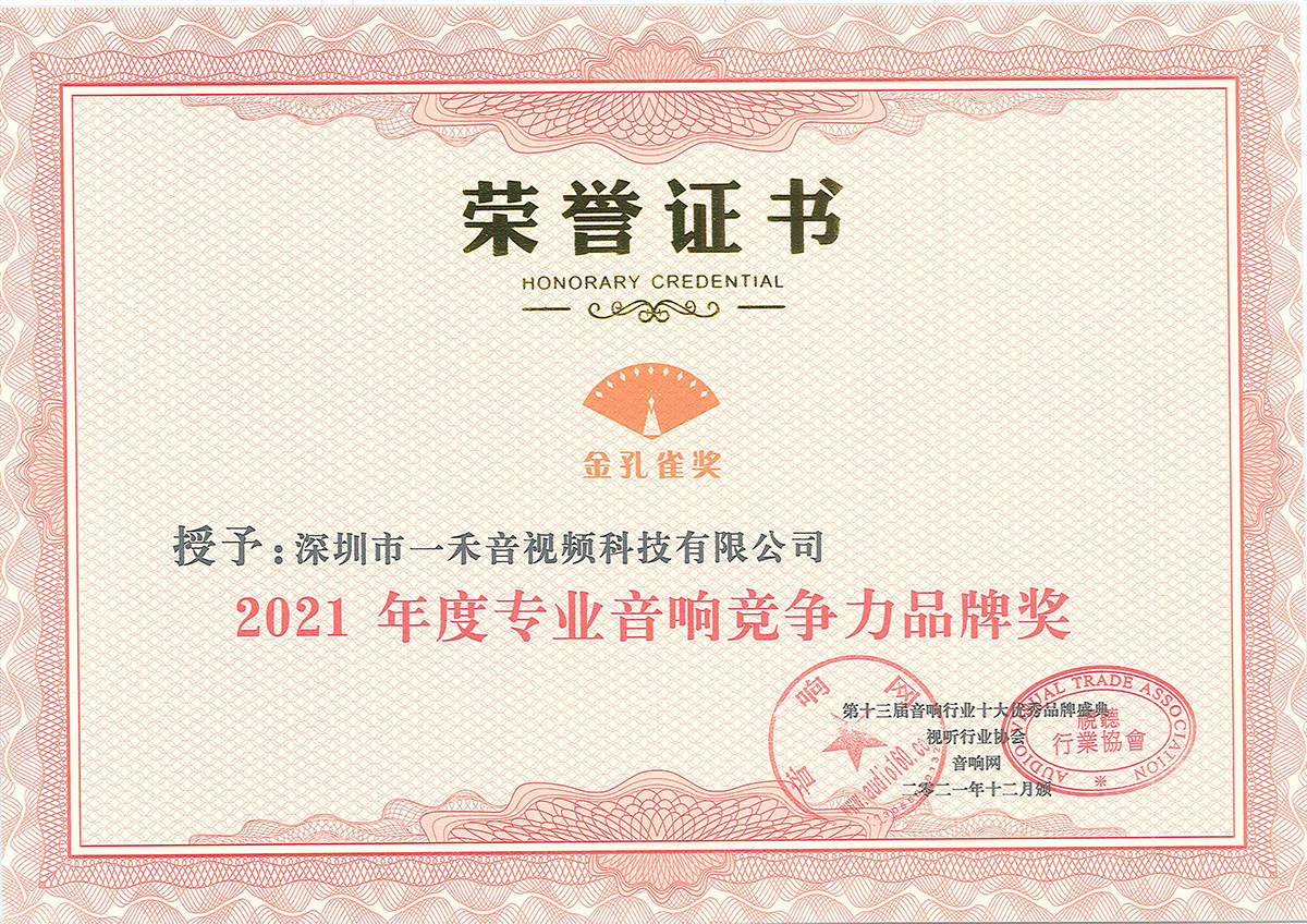 2021年度專業(yè)音響競(jìng)爭(zhēng)力品牌獎(jiǎng)